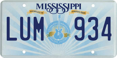 MS license plate LUM934