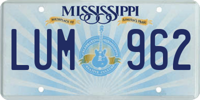 MS license plate LUM962
