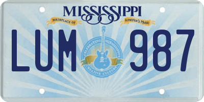 MS license plate LUM987