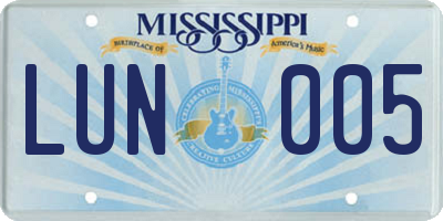 MS license plate LUN005