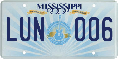 MS license plate LUN006