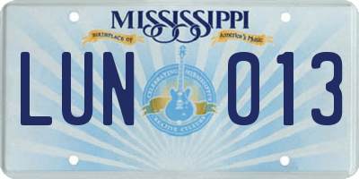 MS license plate LUN013