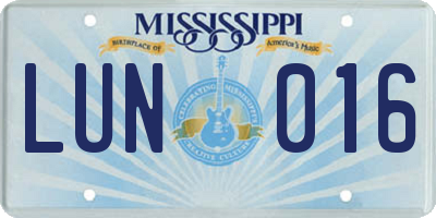 MS license plate LUN016