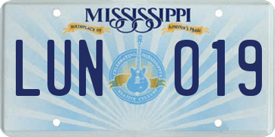 MS license plate LUN019