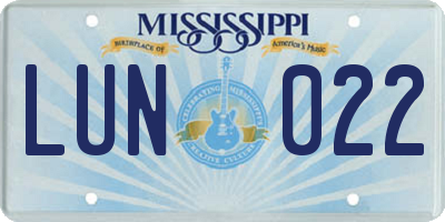 MS license plate LUN022