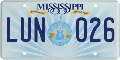 MS license plate LUN026