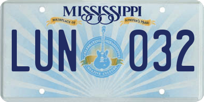 MS license plate LUN032