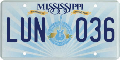 MS license plate LUN036