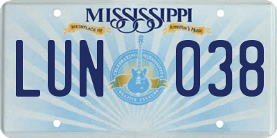 MS license plate LUN038