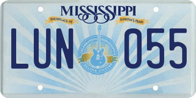 MS license plate LUN055