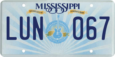 MS license plate LUN067