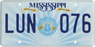 MS license plate LUN076