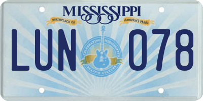 MS license plate LUN078