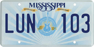 MS license plate LUN103