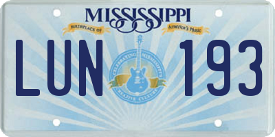 MS license plate LUN193
