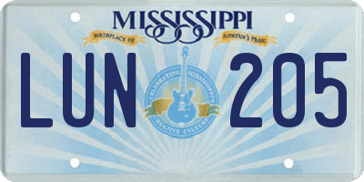 MS license plate LUN205