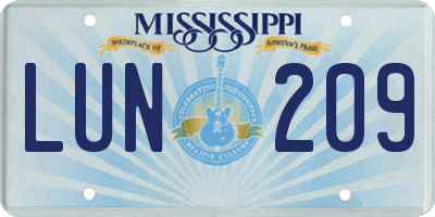 MS license plate LUN209