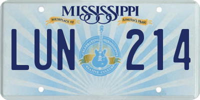 MS license plate LUN214