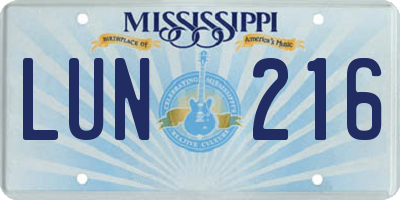 MS license plate LUN216