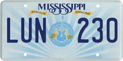 MS license plate LUN230