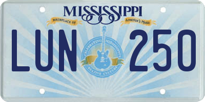 MS license plate LUN250