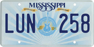 MS license plate LUN258