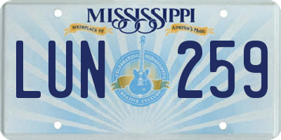 MS license plate LUN259