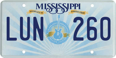 MS license plate LUN260