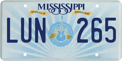MS license plate LUN265