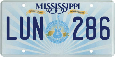 MS license plate LUN286