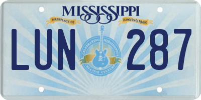 MS license plate LUN287