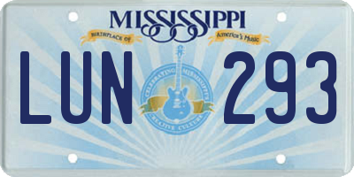 MS license plate LUN293