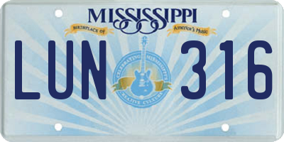 MS license plate LUN316