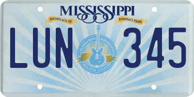 MS license plate LUN345