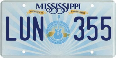MS license plate LUN355