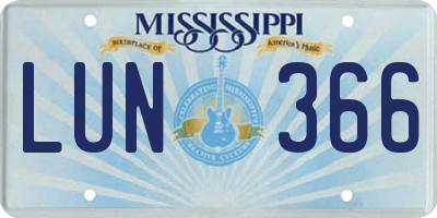 MS license plate LUN366