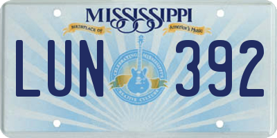 MS license plate LUN392