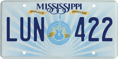 MS license plate LUN422