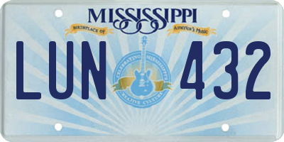 MS license plate LUN432
