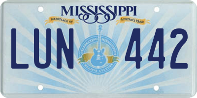MS license plate LUN442