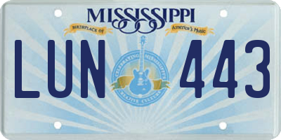 MS license plate LUN443