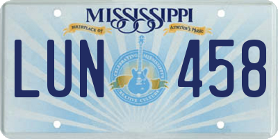 MS license plate LUN458