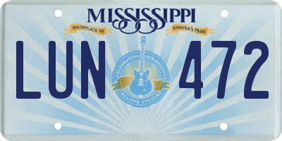 MS license plate LUN472