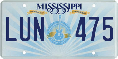 MS license plate LUN475