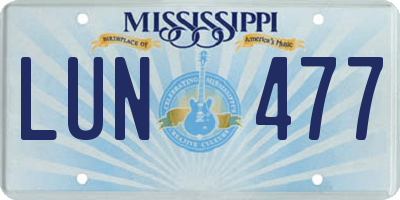 MS license plate LUN477
