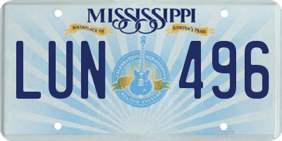 MS license plate LUN496