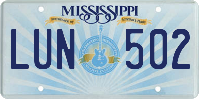 MS license plate LUN502
