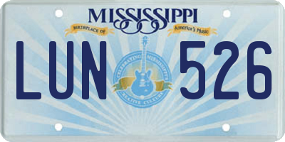 MS license plate LUN526