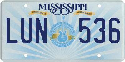 MS license plate LUN536