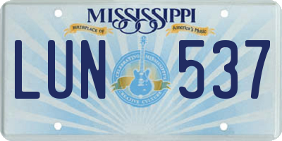 MS license plate LUN537